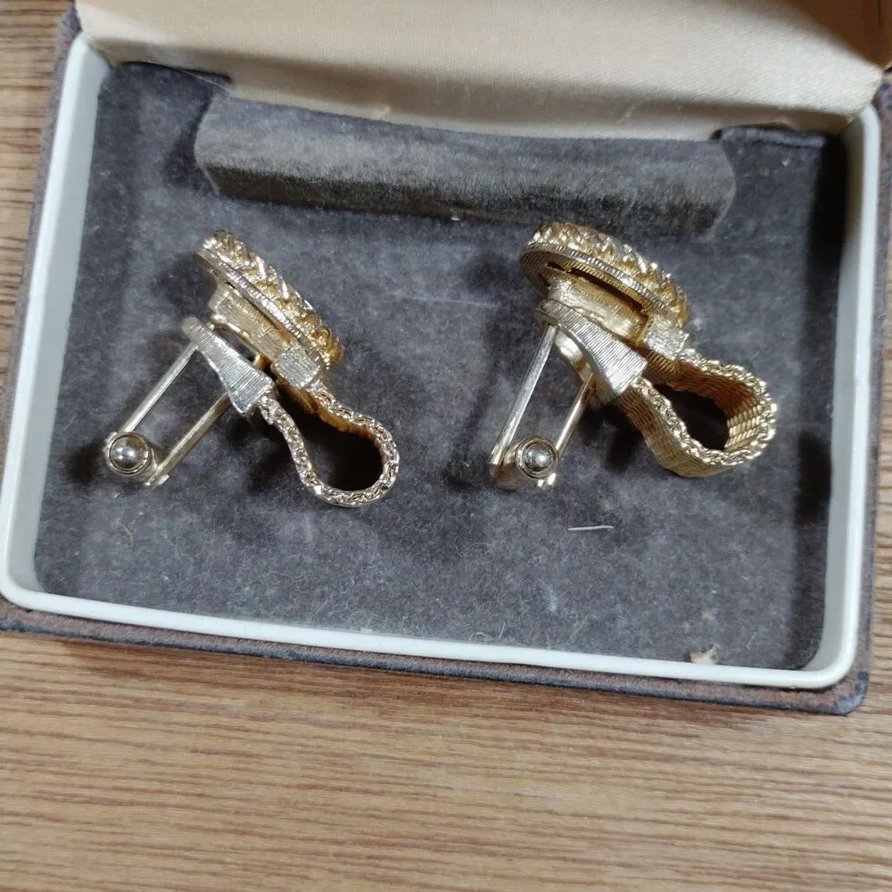 Vintage Swank Mesh Wrap Cuff Links Gold Tone Amber Box